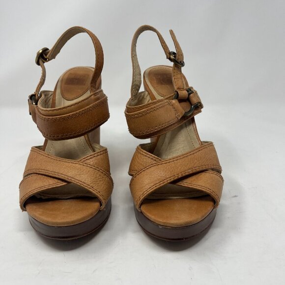 Frye wedge Alexa Criss Cross sandals tan leather 9M - Picture 2 of 10